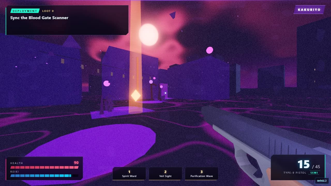 VEILBREAK first-person gameplay during a neon-lit veilshift